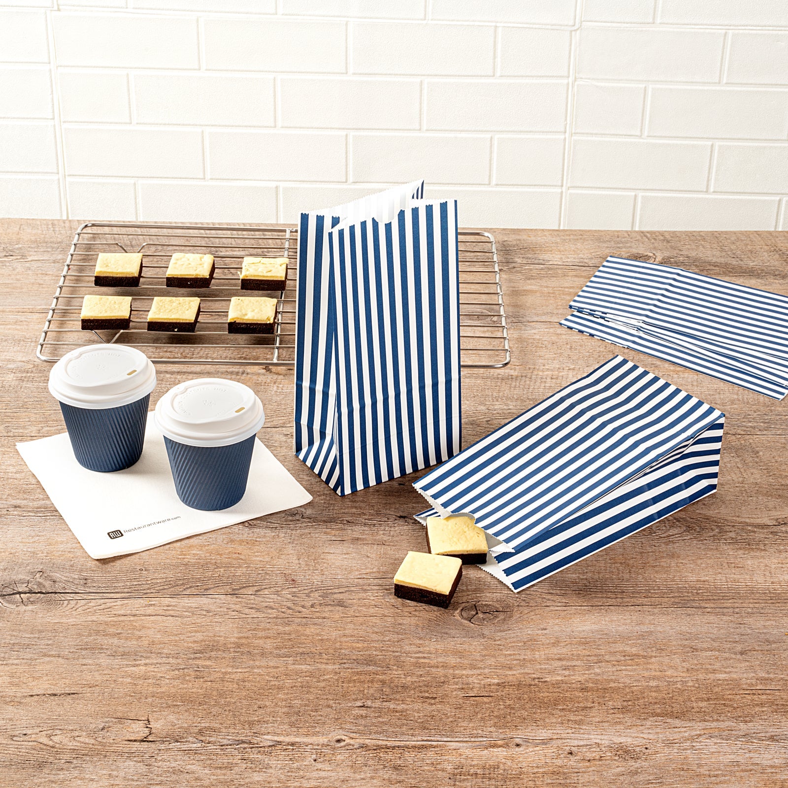 Bag Tek Blue and White Stripe Paper Bag - 4 lb - 5" x 3 1/4" x 9 1/2" - 100 count box