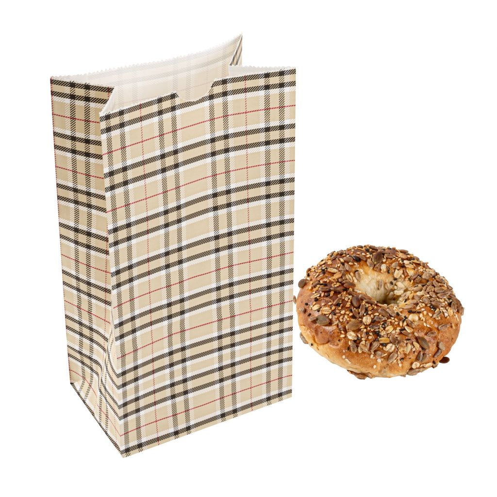 Bag Tek Plaid Paper Bag - 4 lb - 5" x 3 1/4" x 9 1/2" - 100 count box