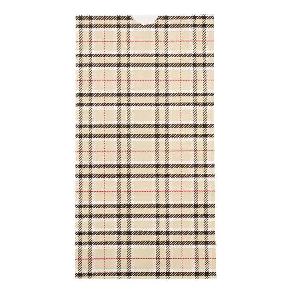 Bag Tek Plaid Paper Bag - 4 lb - 5" x 3 1/4" x 9 1/2" - 100 count box