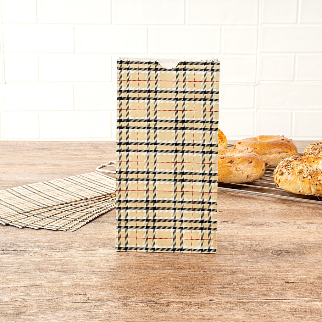 Bag Tek Plaid Paper Bag - 4 lb - 5" x 3 1/4" x 9 1/2" - 100 count box