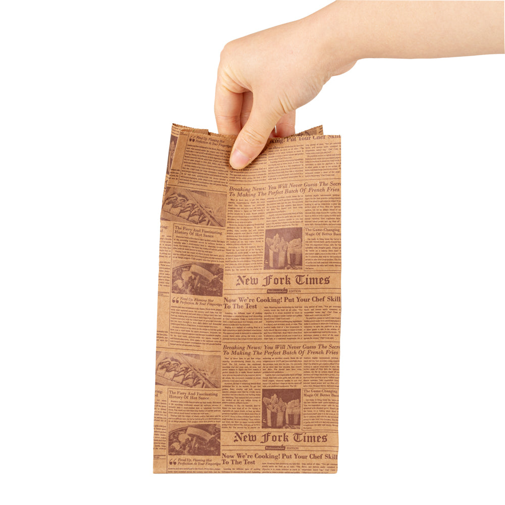 Bag Tek Kraft Newsprint Paper Bag - 4 lb - 5" x 3 1/4" x 9 1/2" - 100 count box