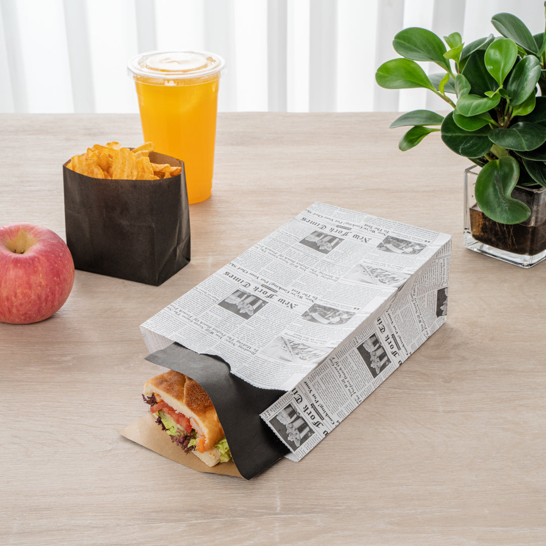 Bag Tek Newsprint Paper Bag - 4 lb - 5" x 3 1/4" x 9 1/2" - 100 count box