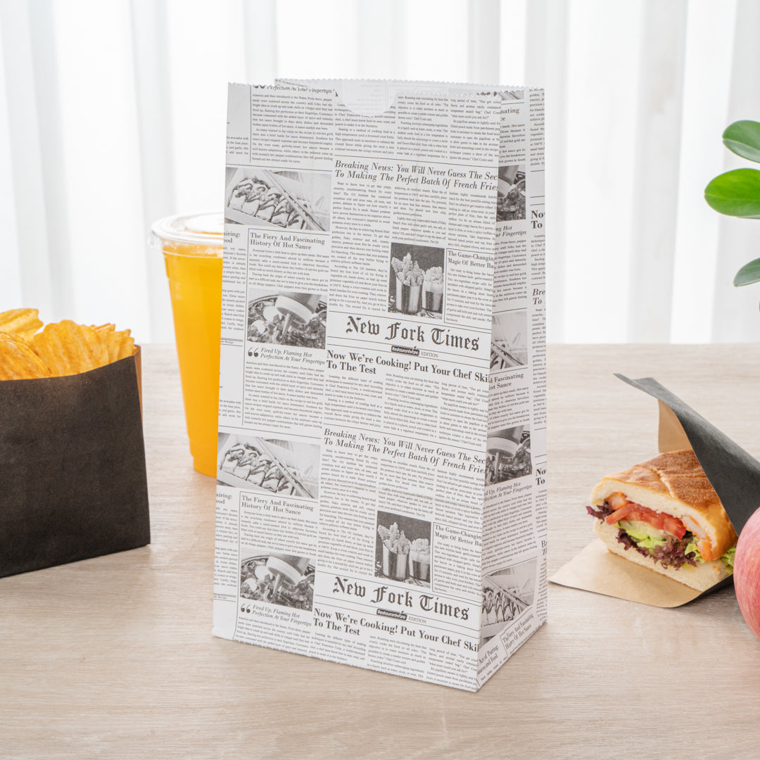Bag Tek Newsprint Paper Bag - 4 lb - 5" x 3 1/4" x 9 1/2" - 100 count box