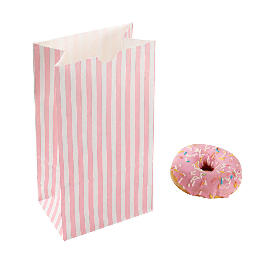 Bag Tek Pink and White Stripe Paper Bag - 4 lb - 5" x 3 1/4" x 9 1/2" - 100 count box