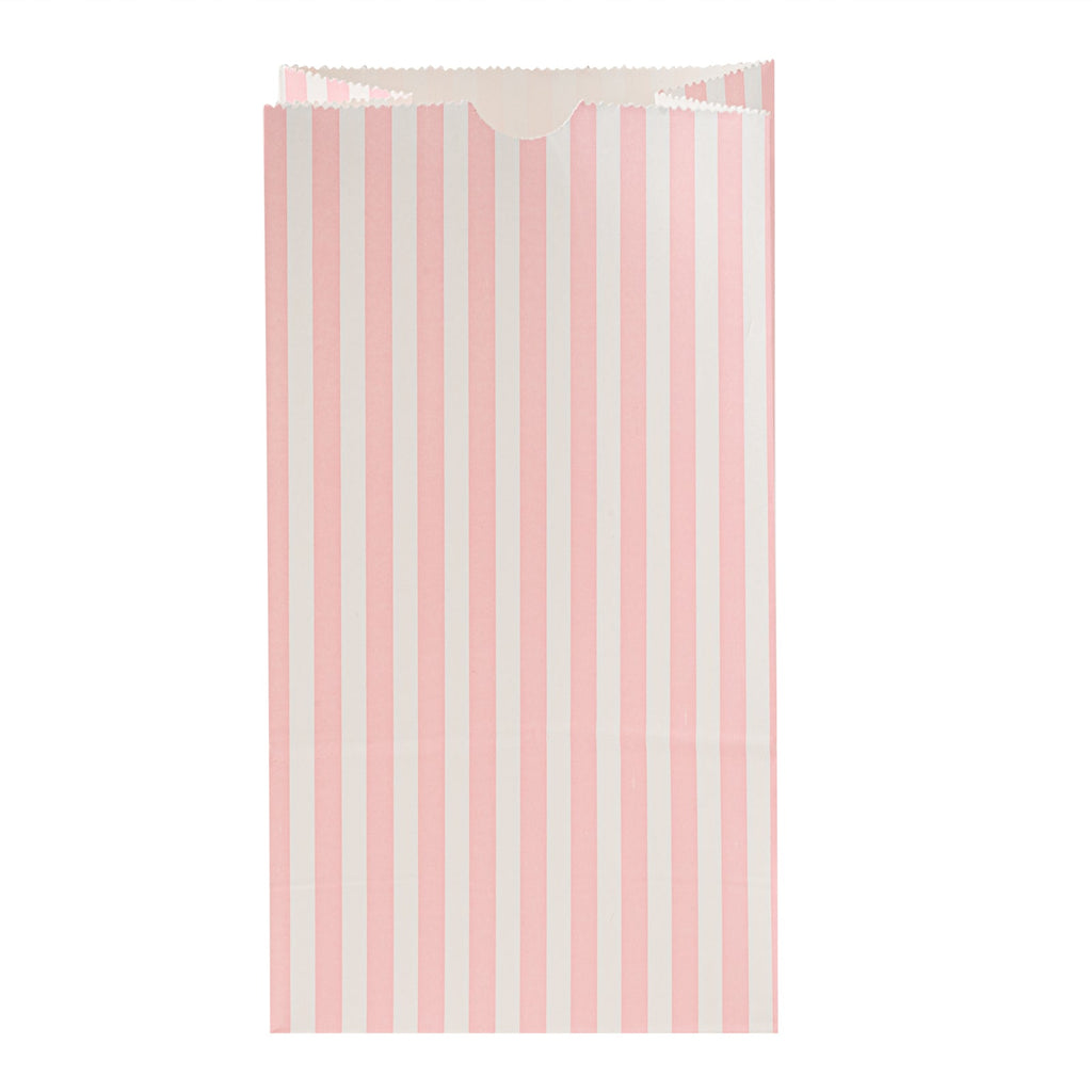 Bag Tek Pink and White Stripe Paper Bag - 4 lb - 5" x 3 1/4" x 9 1/2" - 100 count box