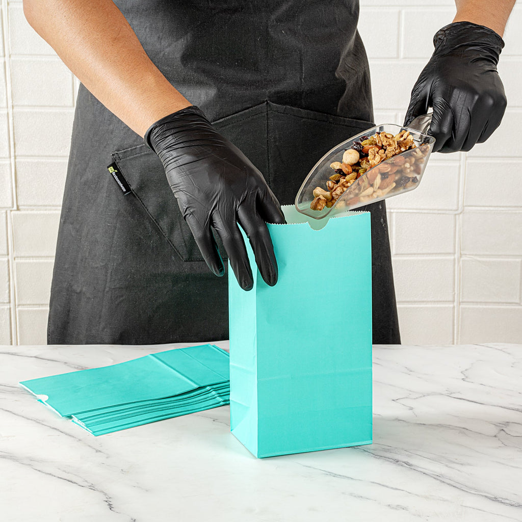 Bag Tek Turquoise Paper Bag - 4 lb - 5" x 3 1/4" x 9 1/2" - 100 count box