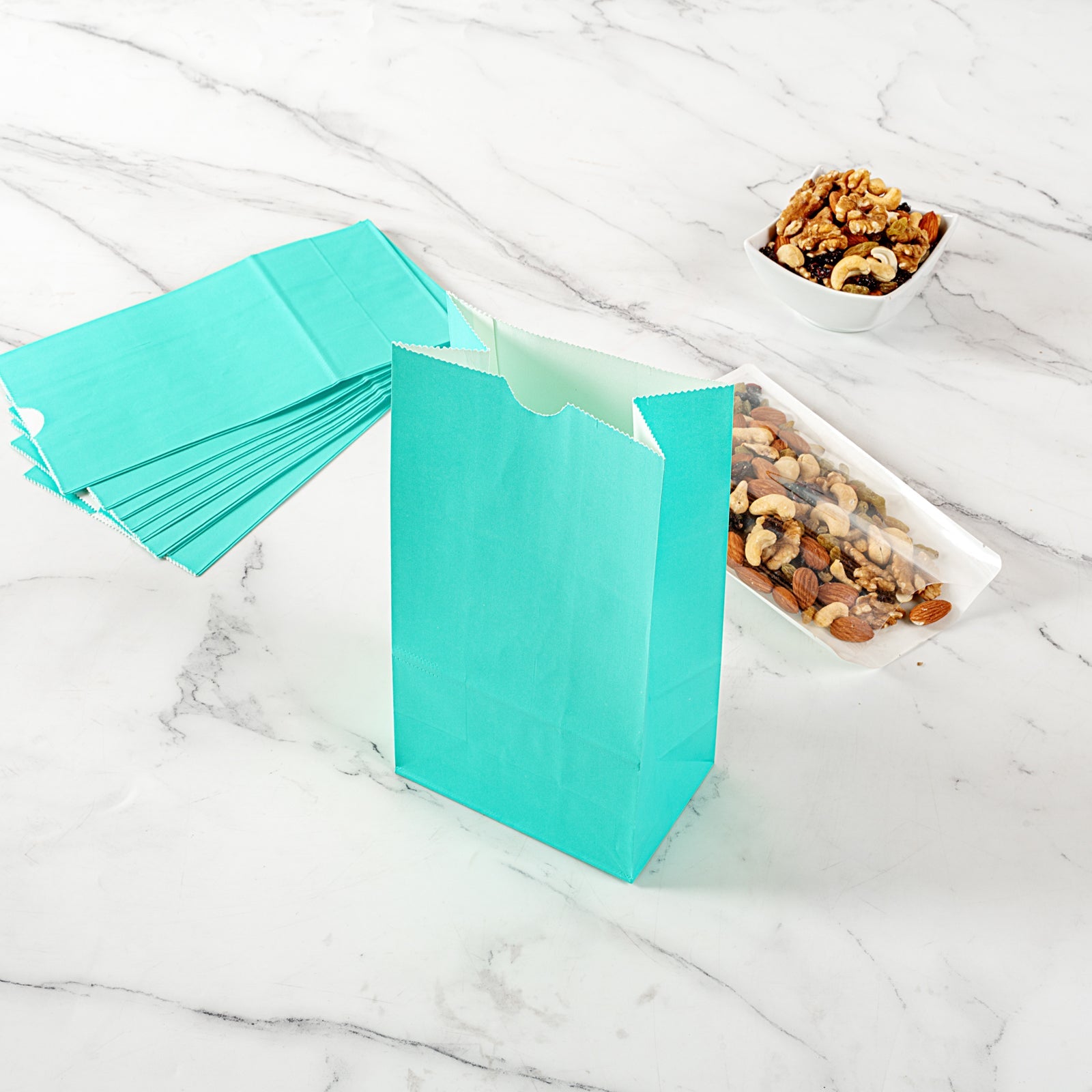 Bag Tek Turquoise Paper Bag - 4 lb - 5" x 3 1/4" x 9 1/2" - 100 count box