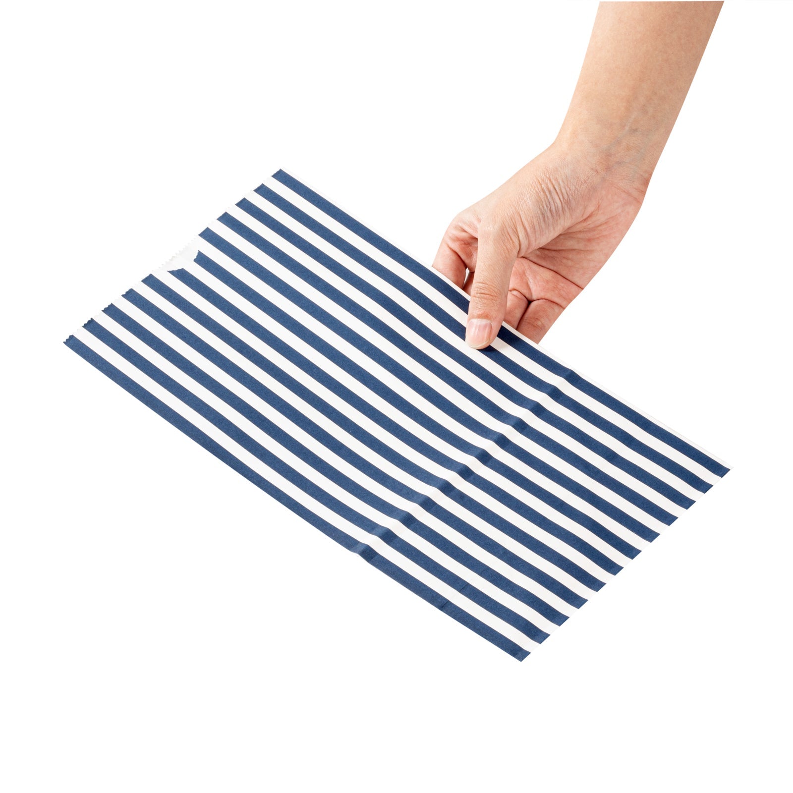 Bag Tek Blue and White Stripe Paper Bag - 6 lb - 6" x 3 1/2" x 10 3/4" - 100 count box