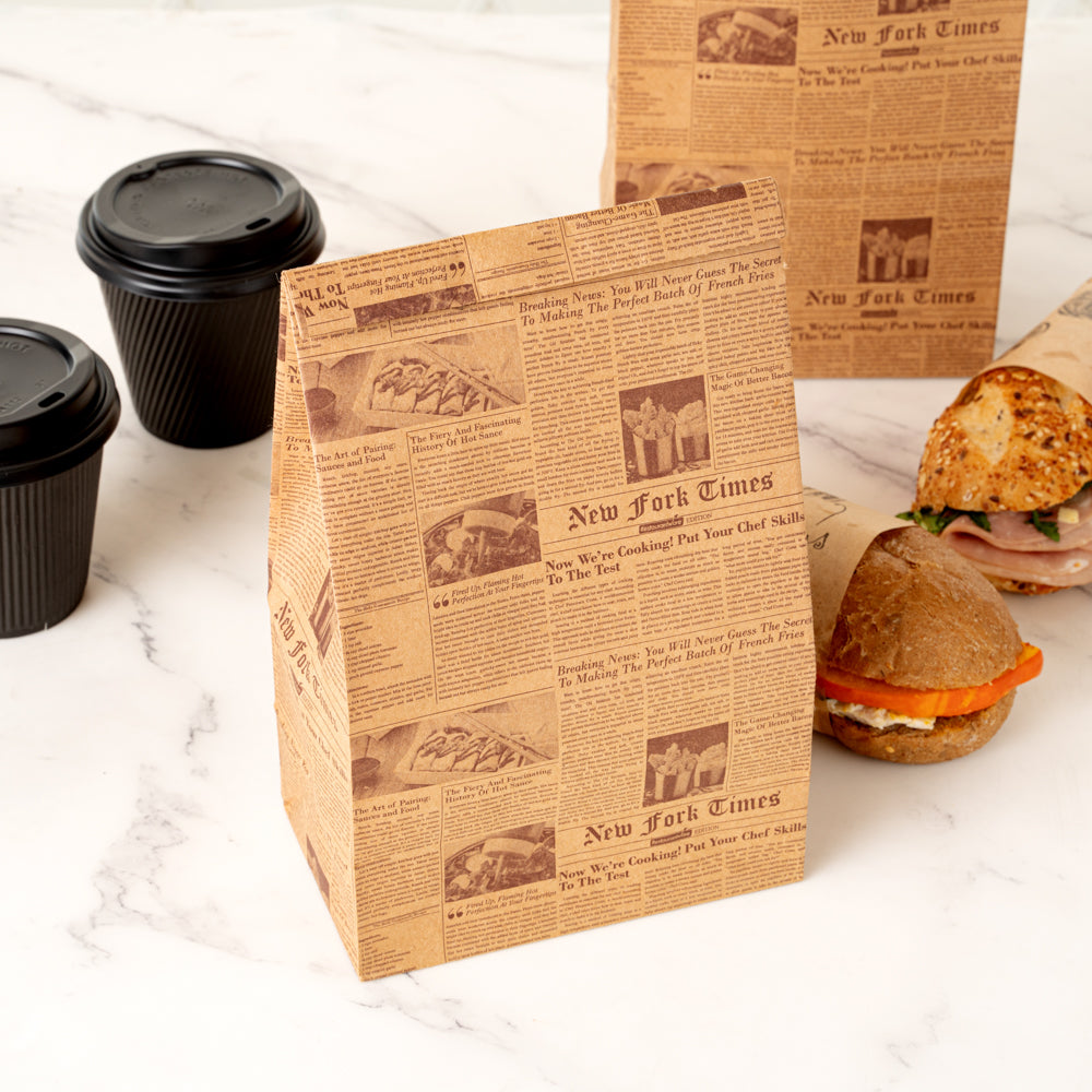 Bag Tek Kraft Newsprint Paper Bag - 6 lb - 6" x 3 1/2" x 10 3/4" - 100 count box