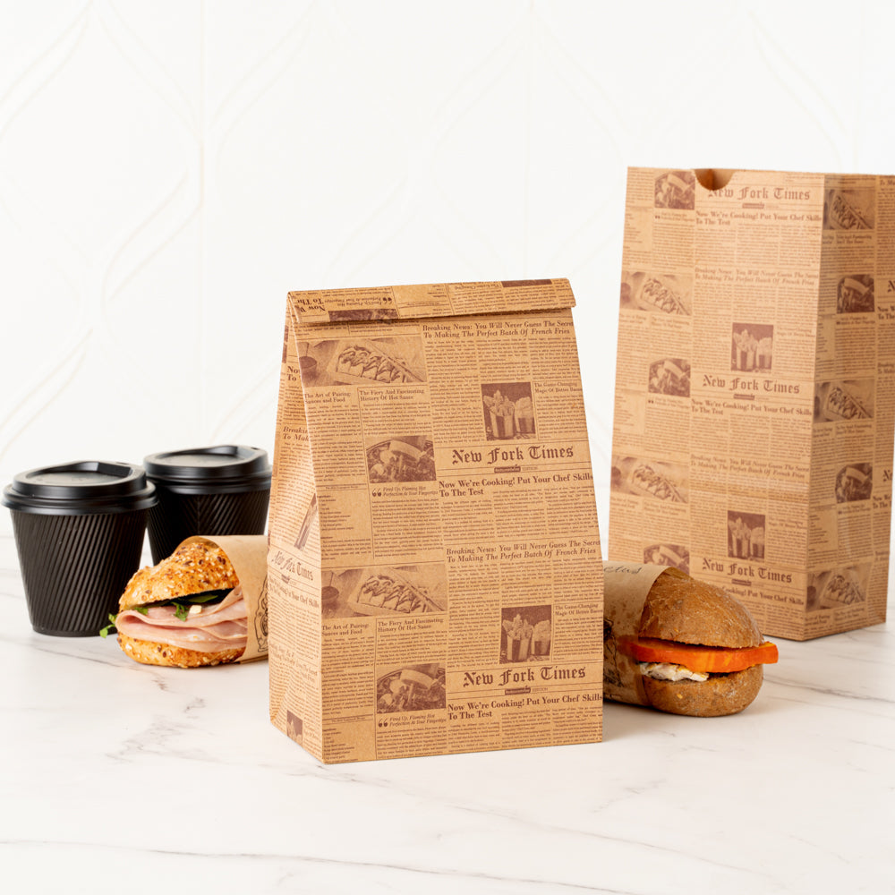 Bag Tek Kraft Newsprint Paper Bag - 6 lb - 6" x 3 1/2" x 10 3/4" - 100 count box