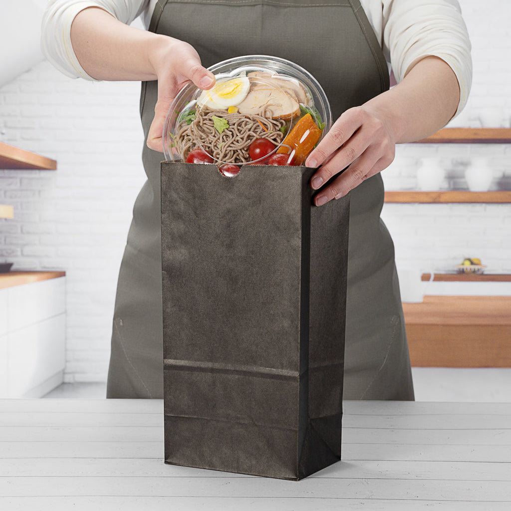 Bag Tek Black Paper Bag - 8 lb - 6" x 4" x 11 3/4" - 100 count box