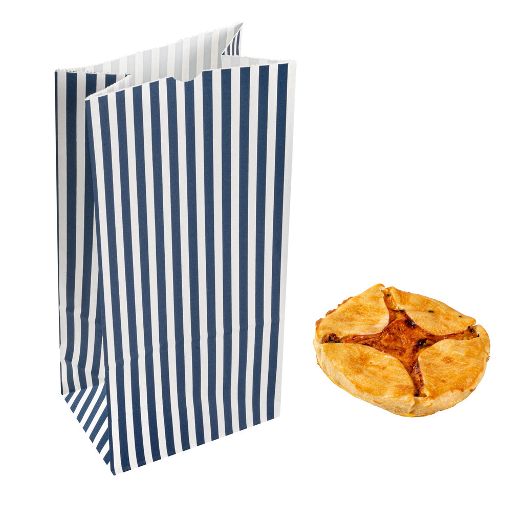 Bag Tek Blue and White Stripe Paper Bag - 8 lb - 6" x 4" x 11 3/4" - 100 count box