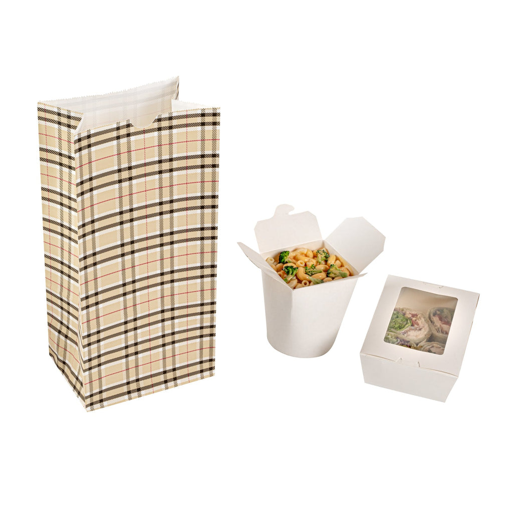 Bag Tek Plaid Paper Bag - 8 lb - 6" x 4" x 11 3/4" - 100 count box