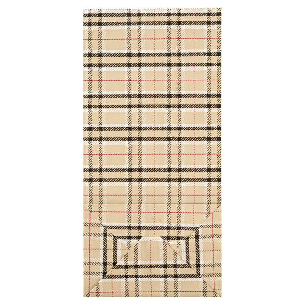 Bag Tek Plaid Paper Bag - 8 lb - 6" x 4" x 11 3/4" - 100 count box