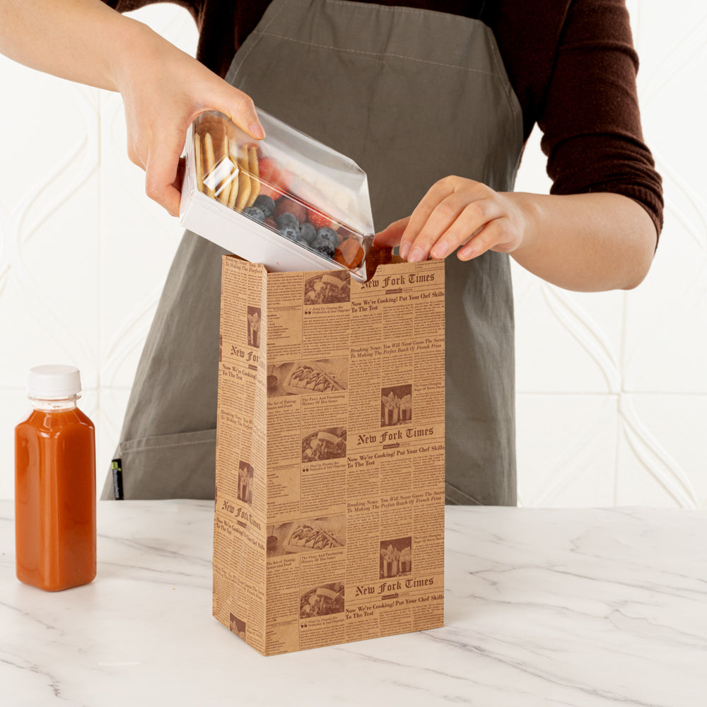 Bag Tek Kraft Newsprint Paper Bag - 8 lb - 6" x 4" x 11 3/4" - 100 count box