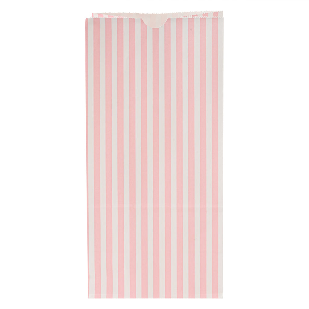 Bag Tek Pink and White Stripe Paper Bag - 8 lb - 6" x 4" x 11 3/4" - 100 count box