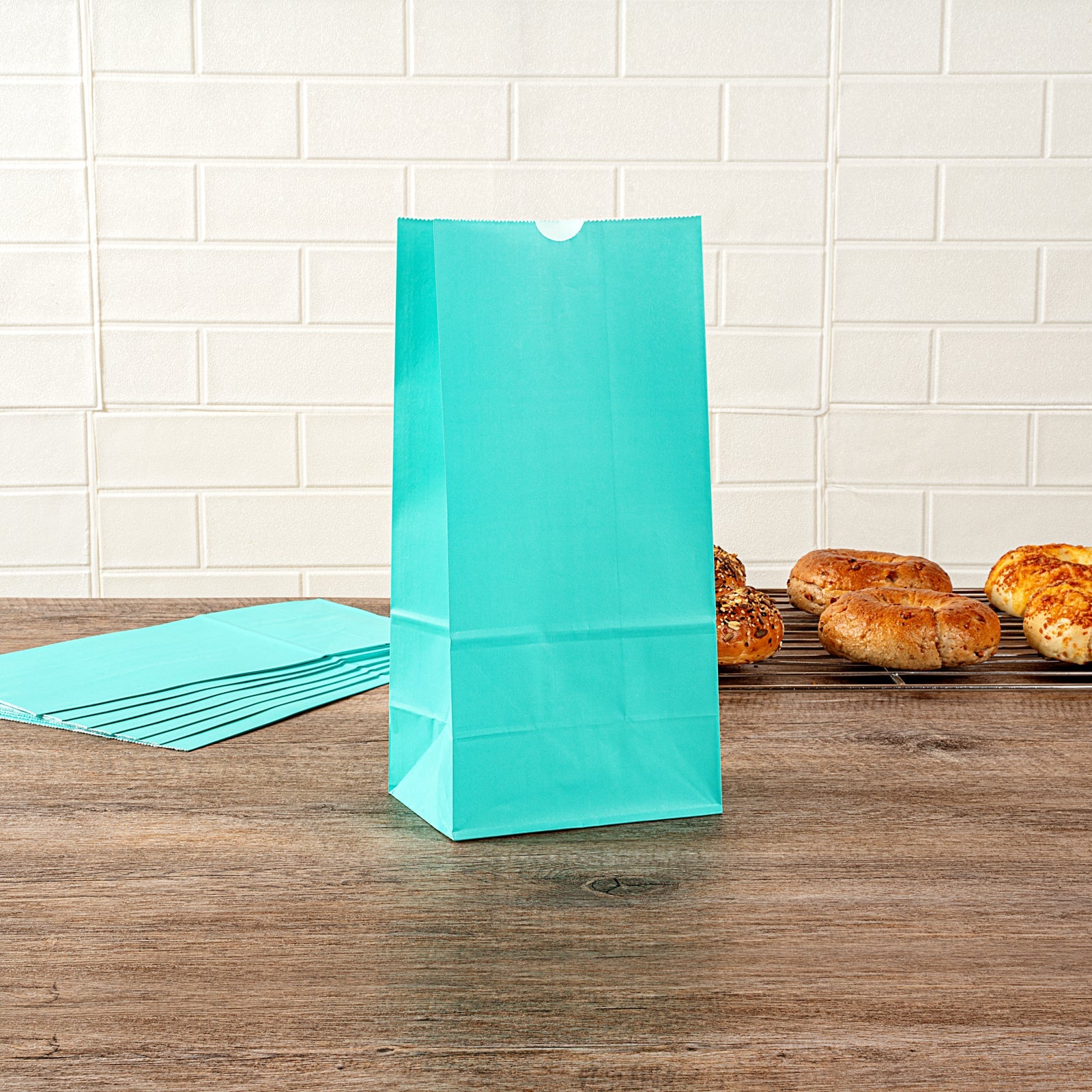 Bag Tek Turquoise Paper Bag - 8 lb - 6" x 4" x 11 3/4" - 100 count box