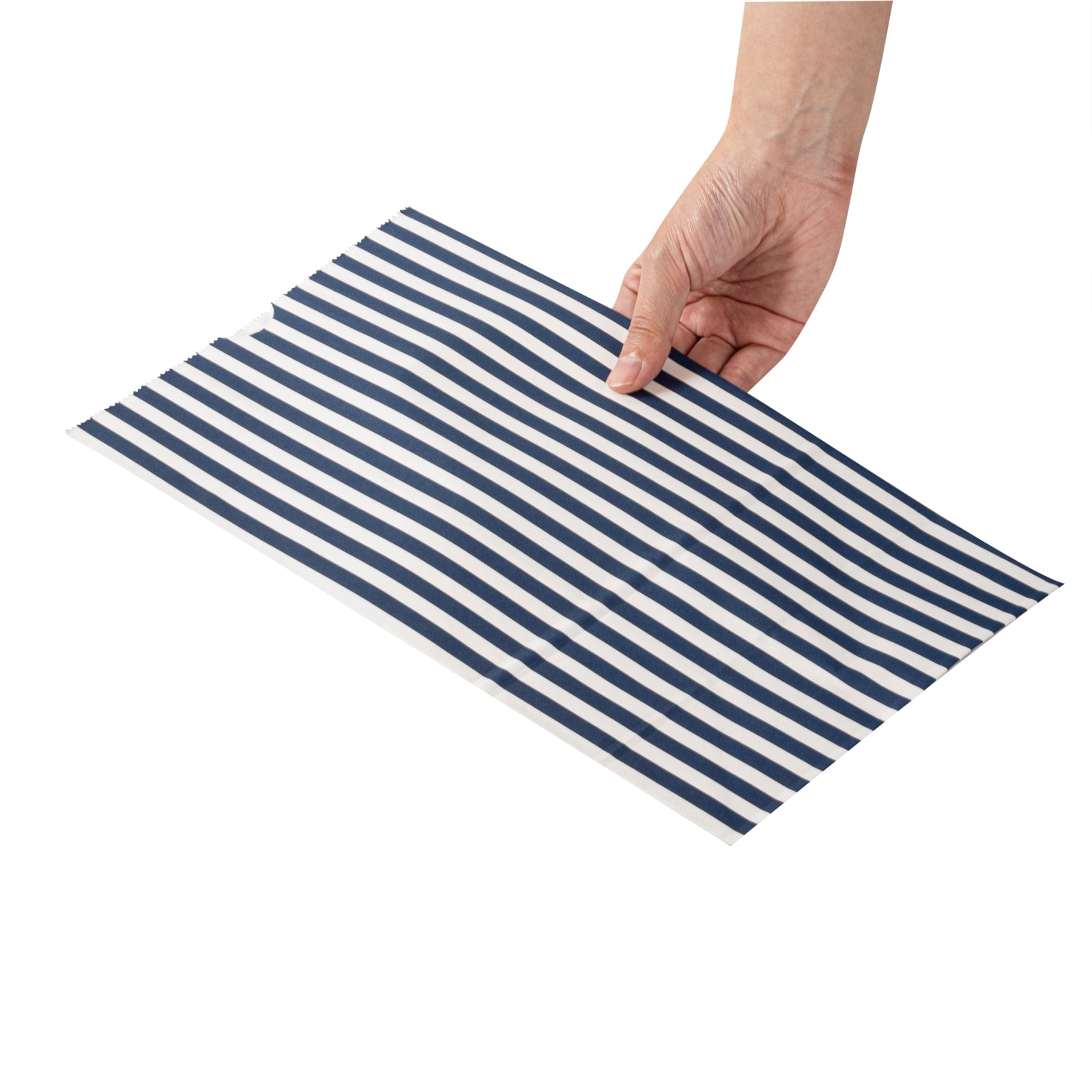 Bag Tek Blue and White Stripe Paper Bag - 12 lb - 7" x 4 1/4" x 12 1/2" - 100 count box
