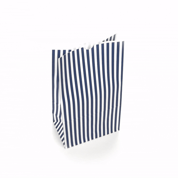 Bag Tek Blue and White Stripe Paper Bag - 12 lb - 7" x 4 1/4" x 12 1/2" - 100 count box