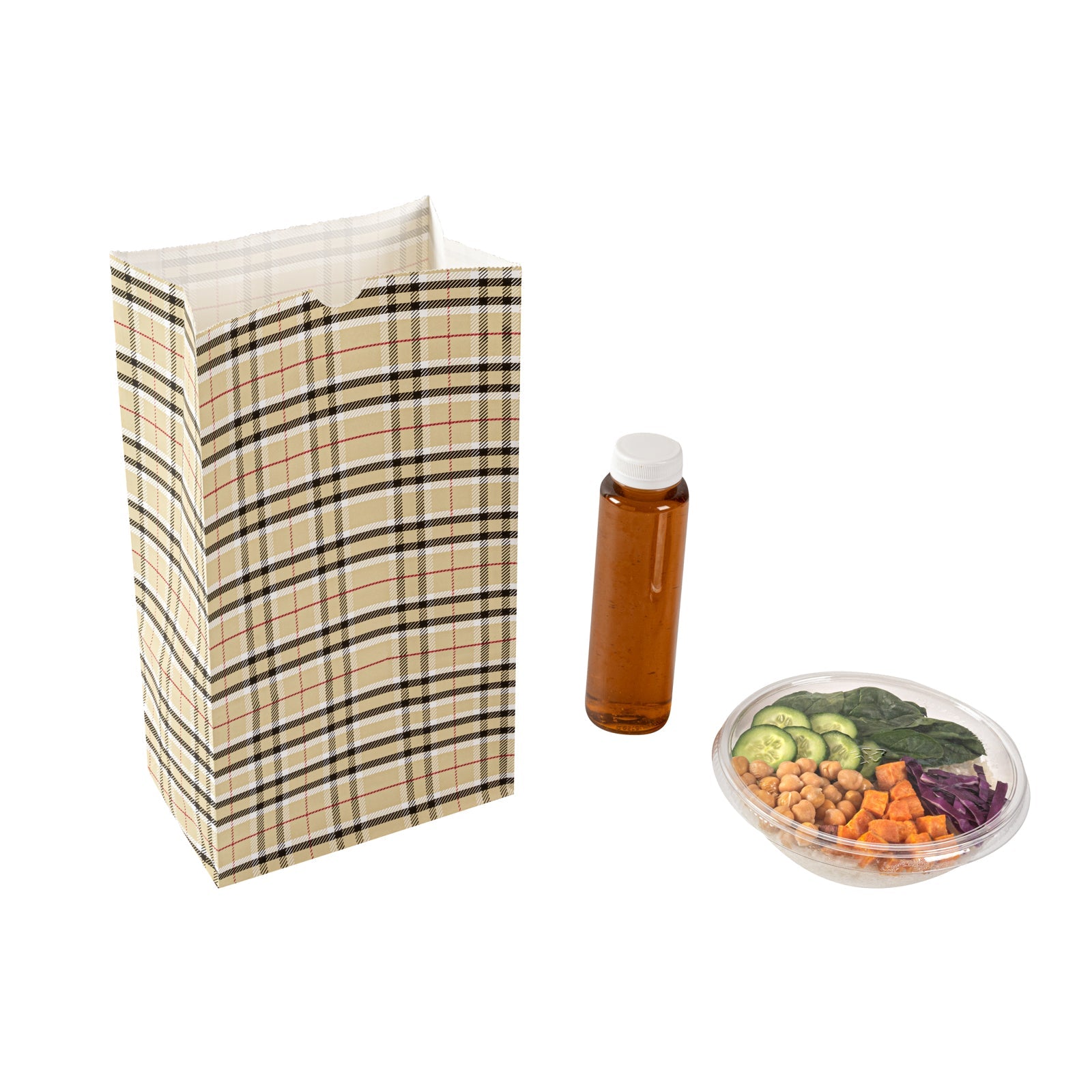 Bag Tek Plaid Paper Bag - 12 lb - 7" x 4 1/4" x 12 1/2" - 100 count box