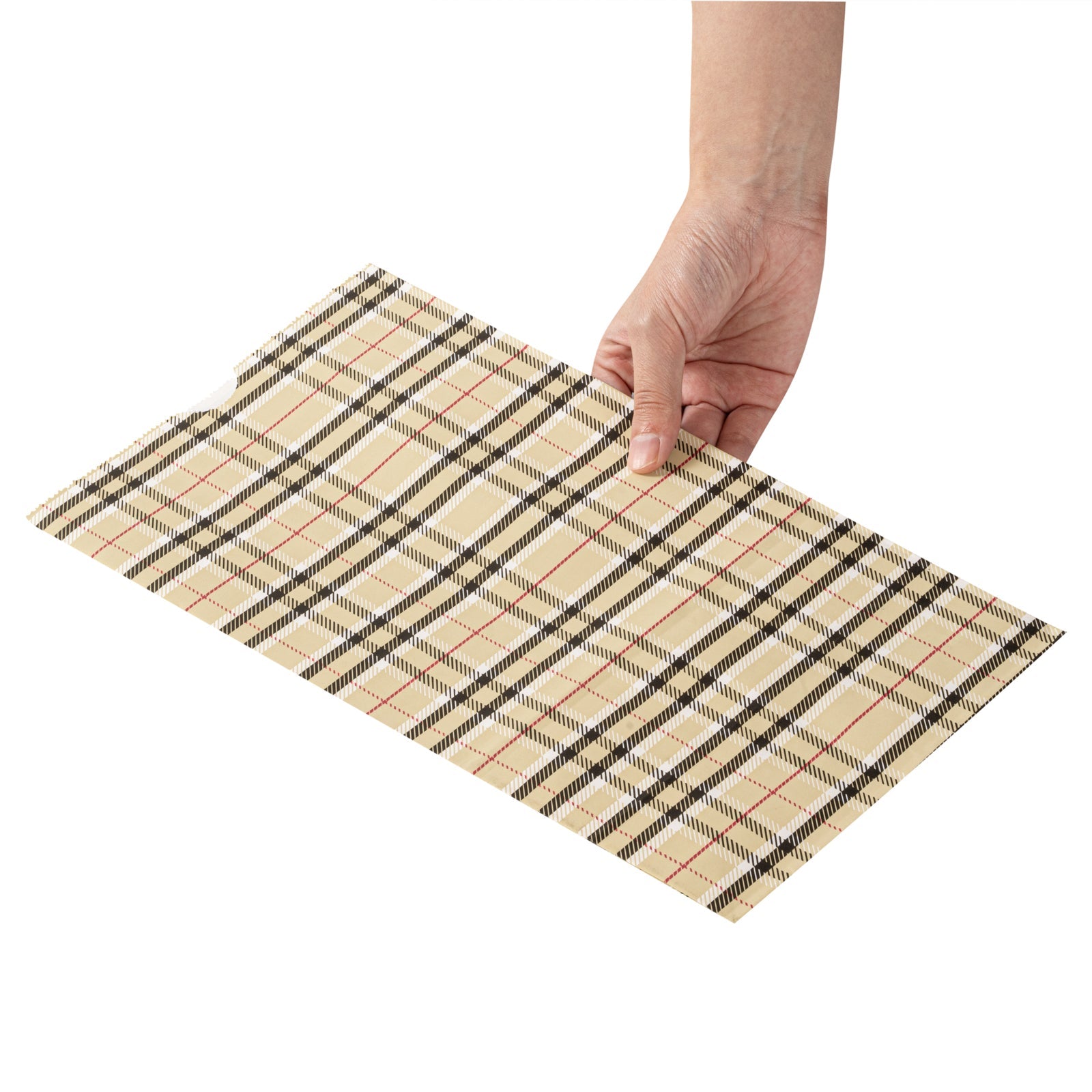 Bag Tek Plaid Paper Bag - 12 lb - 7" x 4 1/4" x 12 1/2" - 100 count box