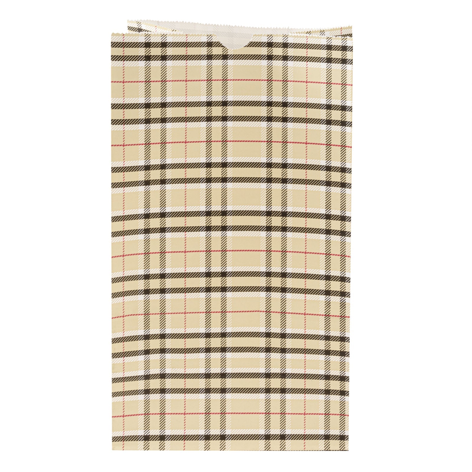 Bag Tek Plaid Paper Bag - 12 lb - 7" x 4 1/4" x 12 1/2" - 100 count box