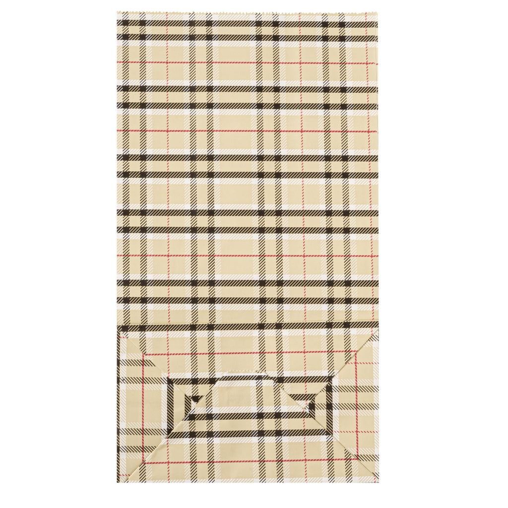 Bag Tek Plaid Paper Bag - 12 lb - 7" x 4 1/4" x 12 1/2" - 100 count box