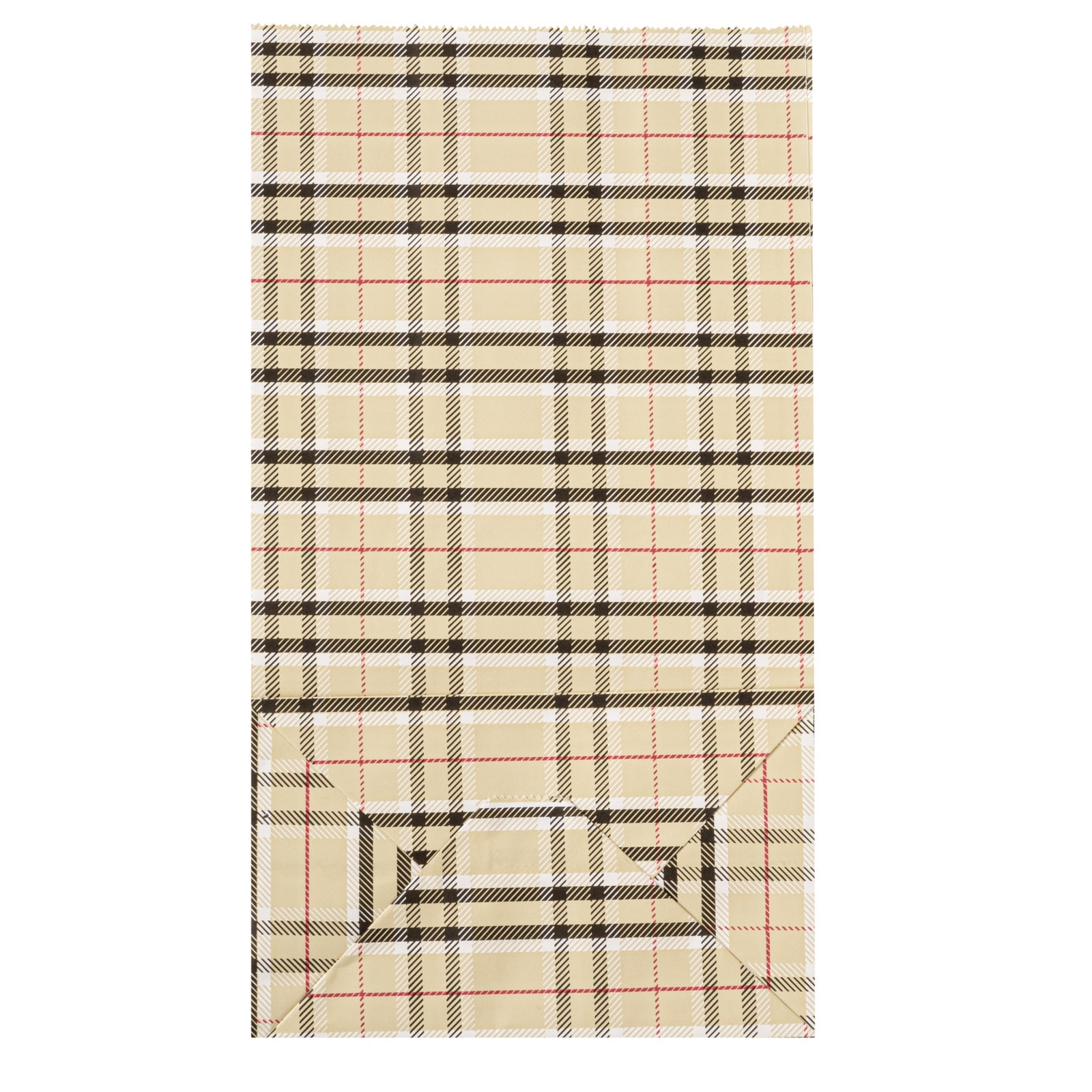 Bag Tek Plaid Paper Bag - 12 lb - 7" x 4 1/4" x 12 1/2" - 100 count box