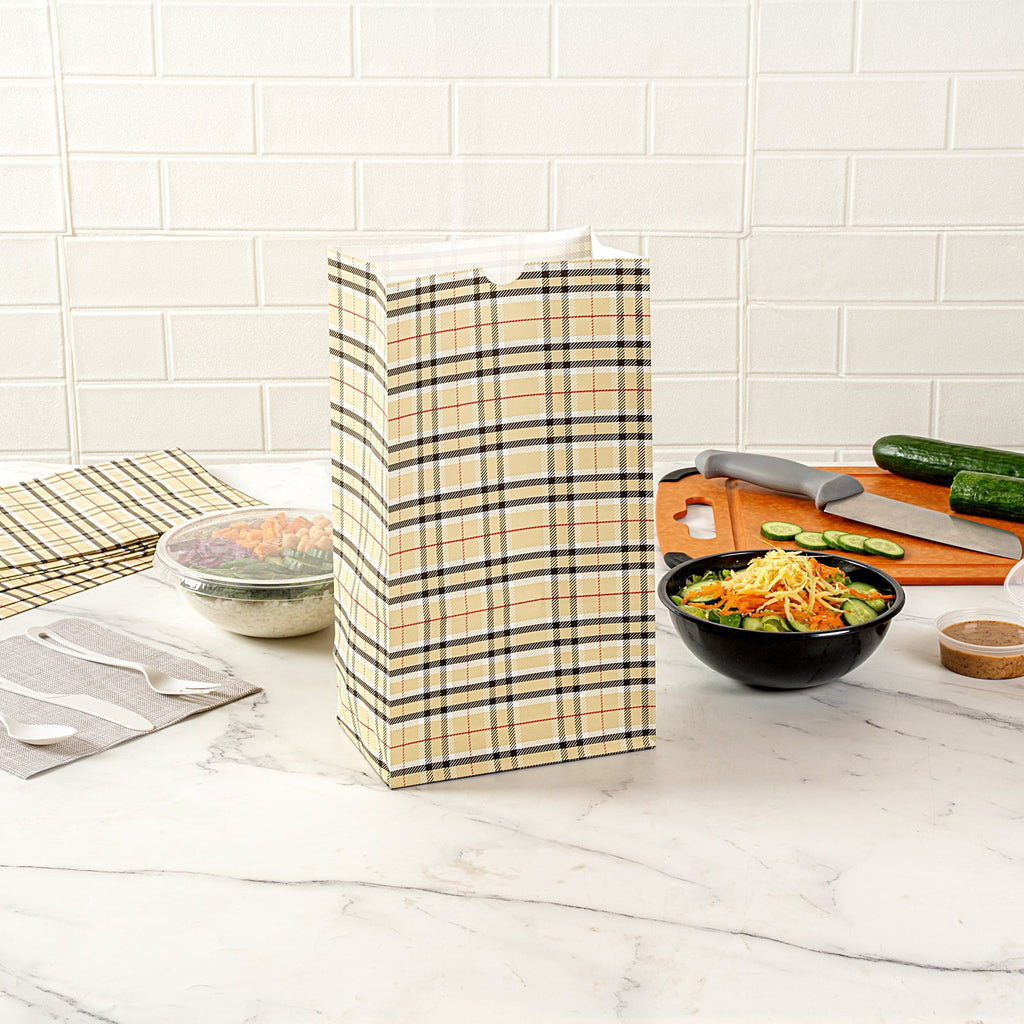 Bag Tek Plaid Paper Bag - 12 lb - 7" x 4 1/4" x 12 1/2" - 100 count box