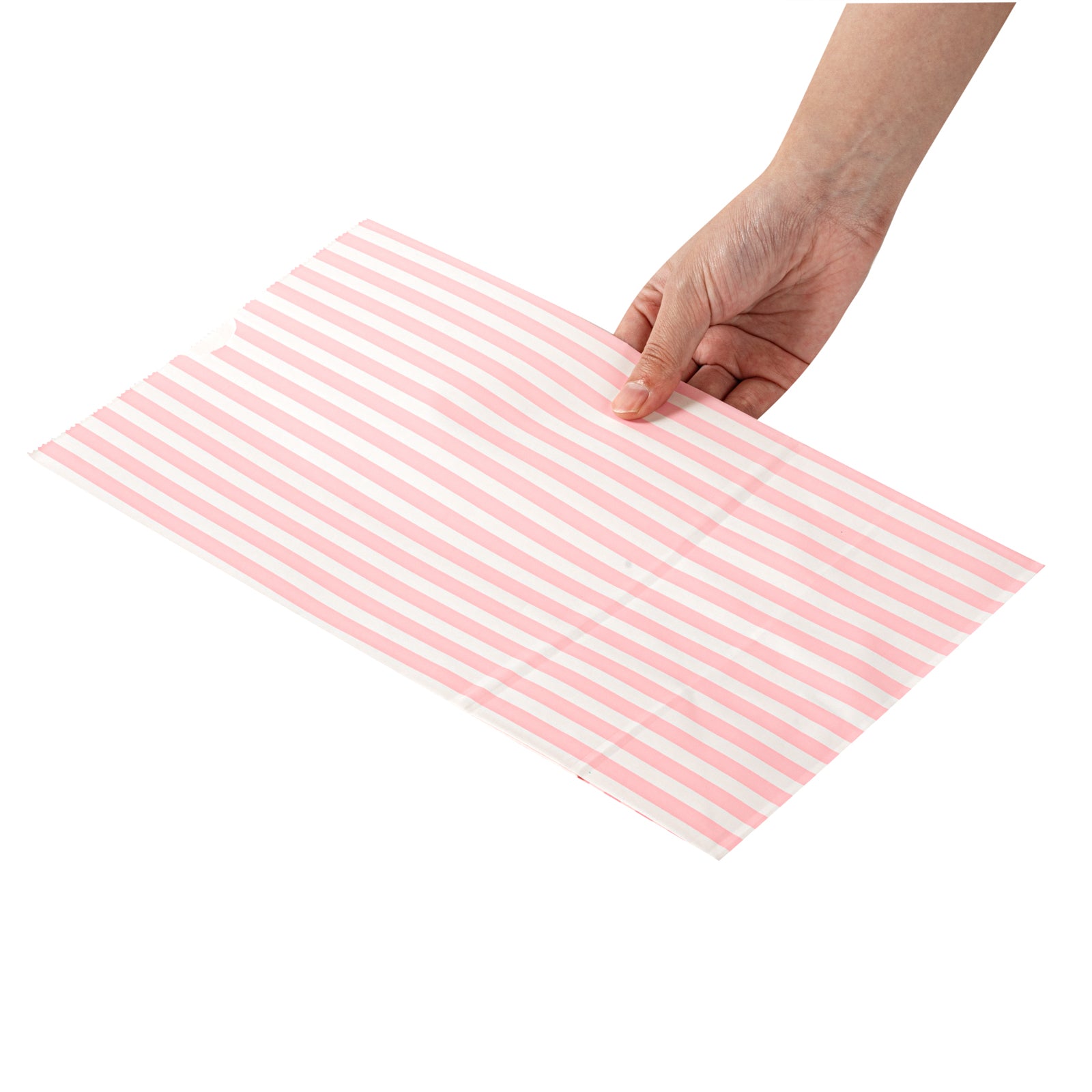 Bag Tek Pink and White Stripe Paper Bag - 12 lb - 7" x 4 1/4" x 12 1/2" - 100 count box