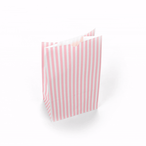 Bag Tek Pink and White Stripe Paper Bag - 12 lb - 7" x 4 1/4" x 12 1/2" - 100 count box