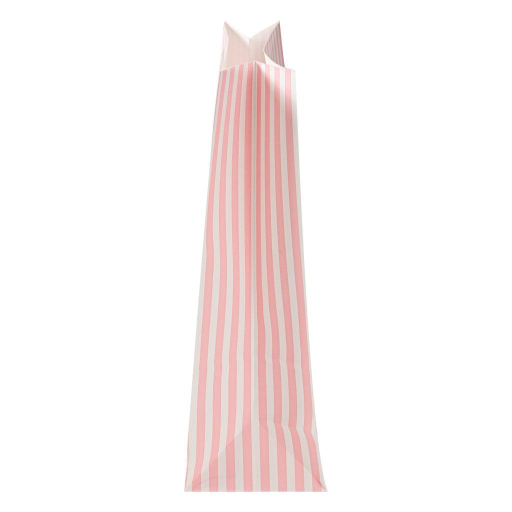 Bag Tek Pink and White Stripe Paper Bag - 12 lb - 7" x 4 1/4" x 12 1/2" - 100 count box