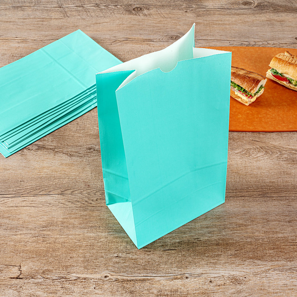 Bag Tek Turquoise Paper Bag - 12 lb - 7" x 4 1/4" x 12 1/2" - 100 count box