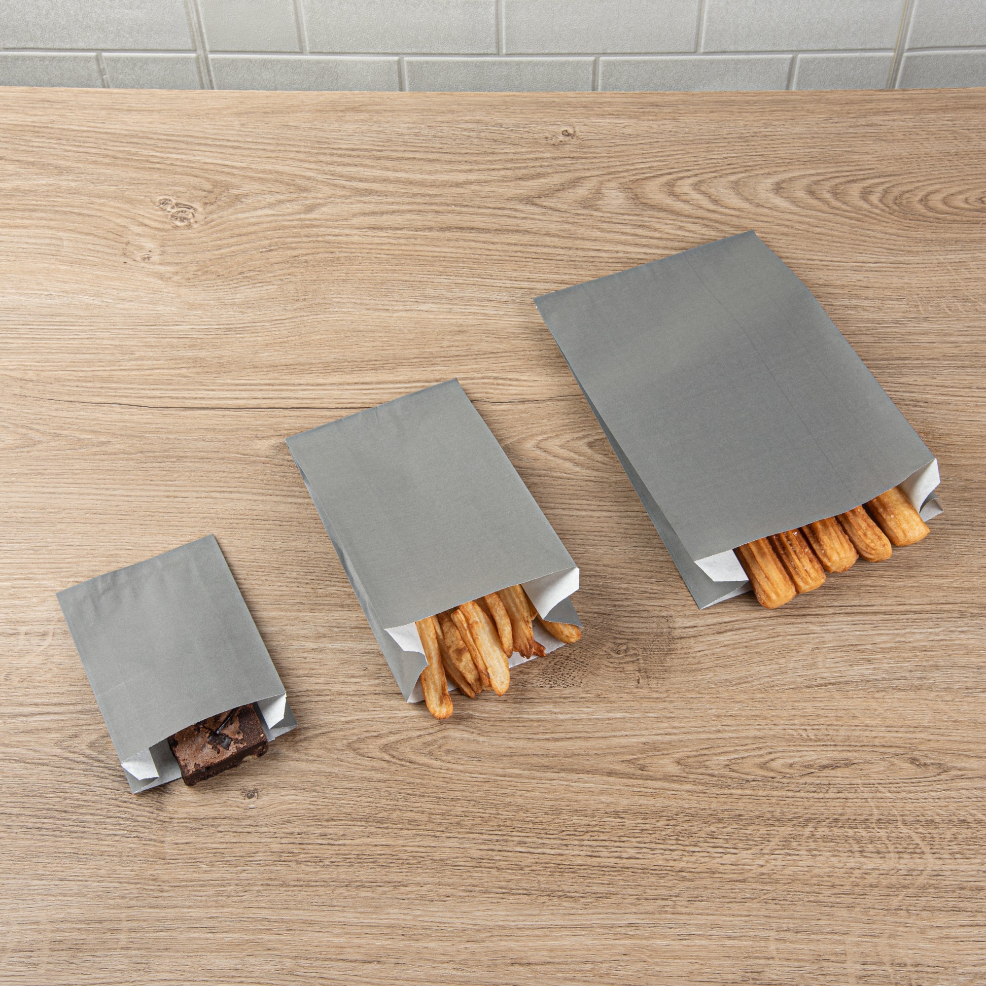 Bag Tek Gray Paper French Fry / Snack Bag - 4 1/4" x 1 1/2" x 6 1/4" - 100 count box