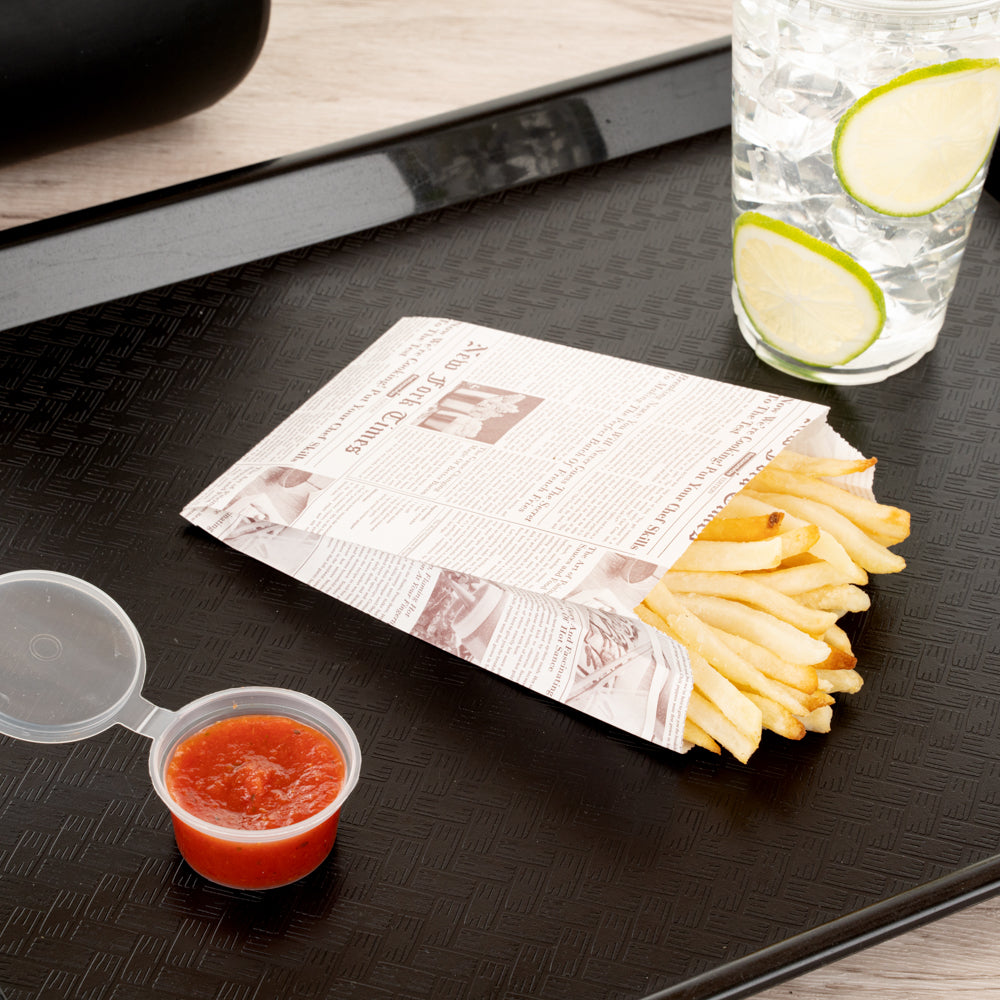 Bag Tek Sepia Newsprint Paper French Fry / Snack Bag - 4 1/4" x 1 1/2" x 6 1/4" - 100 count box