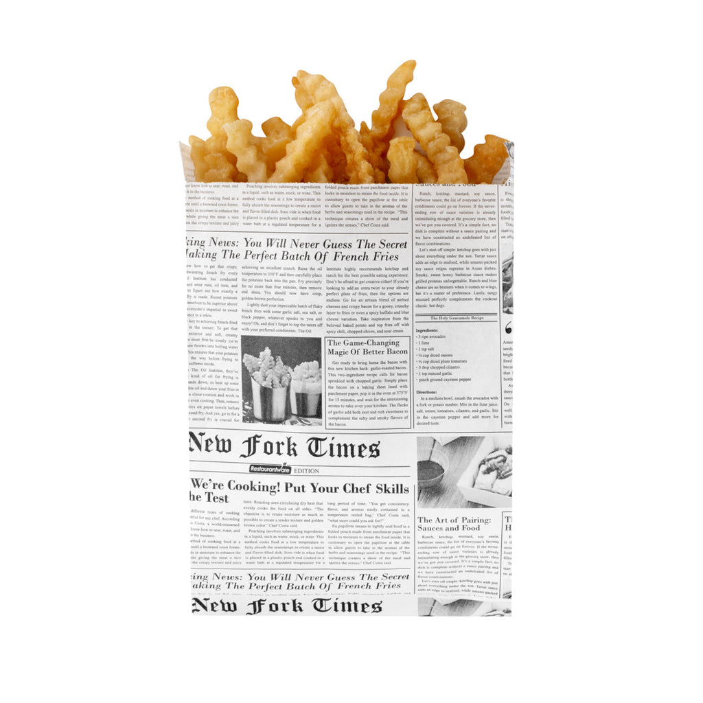 Bag Tek Newsprint Paper French Fry / Snack Bag - 4 1/4" x 1 1/2" x 6 1/4" - 100 count box