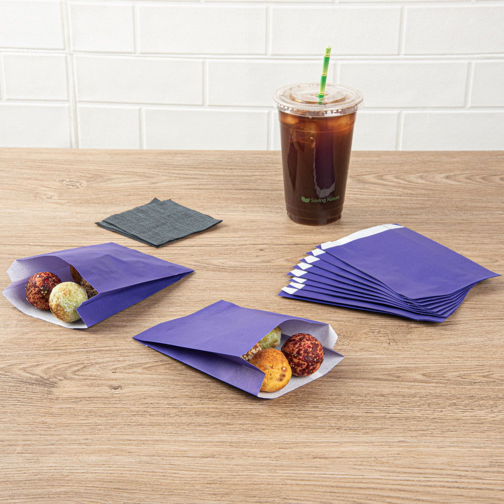 Bag Tek Purple Paper French Fry / Snack Bag - 4 1/4" x 1 1/2" x 6 1/4" - 100 count box