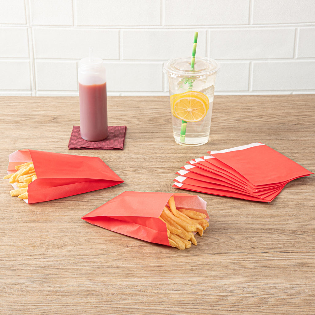Bag Tek Red Paper French Fry / Snack Bag - 4 1/4" x 1 1/2" x 6 1/4" - 100 count box