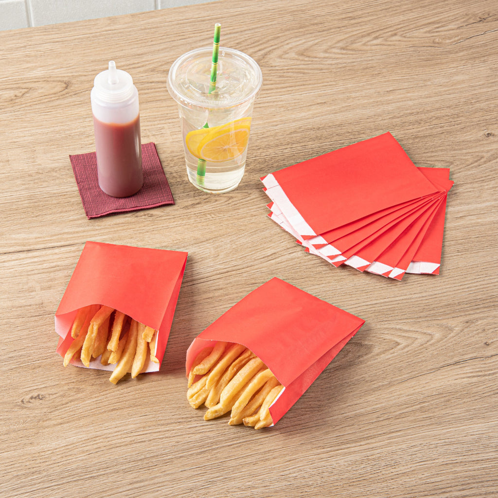 Bag Tek Red Paper French Fry / Snack Bag - 4 1/4" x 1 1/2" x 6 1/4" - 100 count box