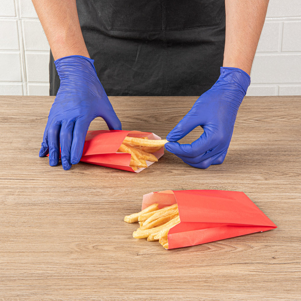 Bag Tek Red Paper French Fry / Snack Bag - 4 1/4" x 1 1/2" x 6 1/4" - 100 count box