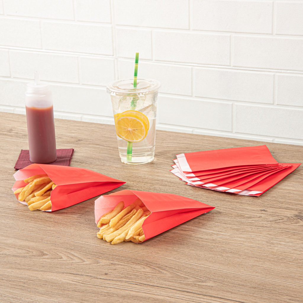 Bag Tek Red Paper French Fry / Snack Bag - 4 1/4" x 1 1/2" x 6 1/4" - 100 count box