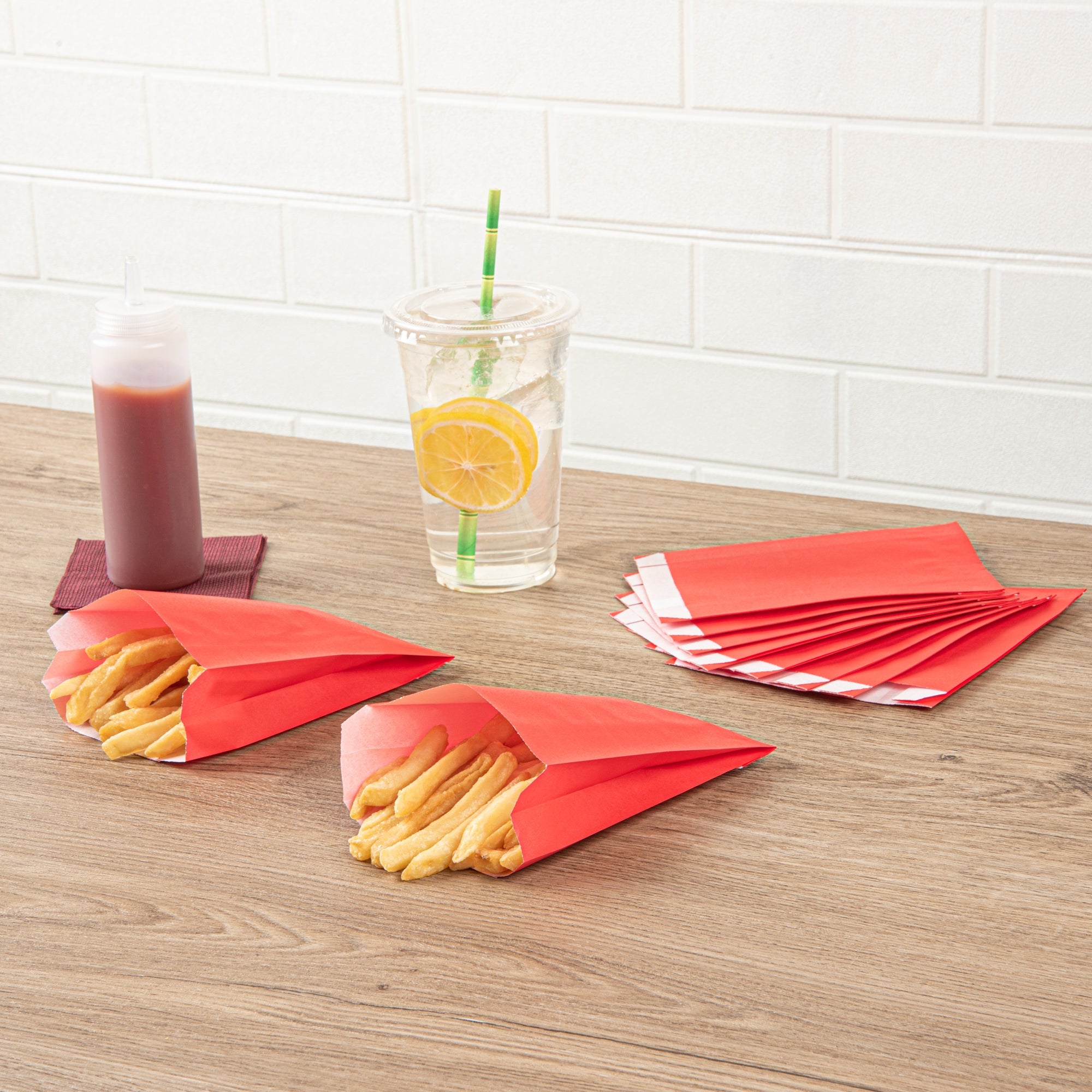 Bag Tek Red Paper French Fry / Snack Bag - 4 1/4" x 1 1/2" x 6 1/4" - 100 count box