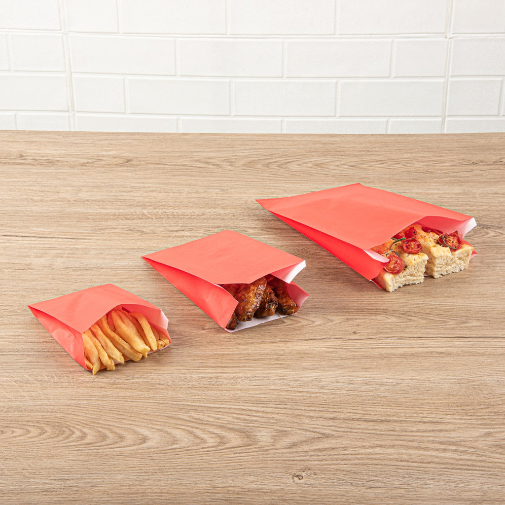 Bag Tek Red Paper French Fry / Snack Bag - 4 1/4" x 1 1/2" x 6 1/4" - 100 count box