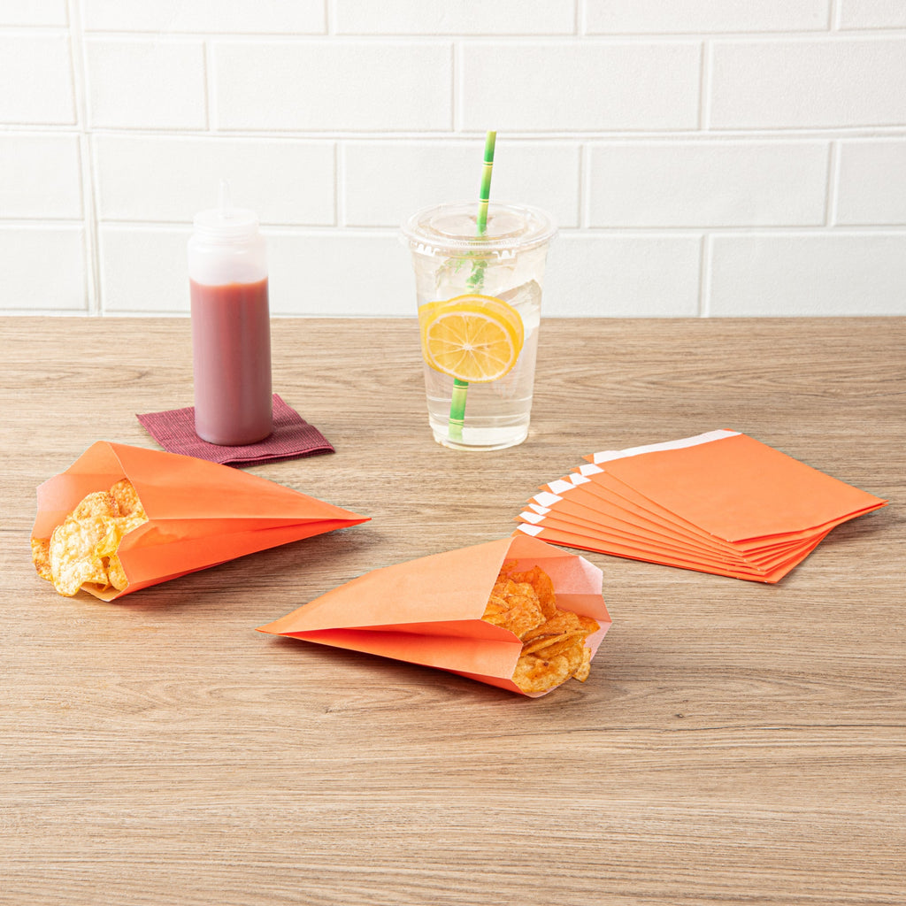 Bag Tek Tangerine Orange Paper French Fry / Snack Bag - 4 1/4" x 1 1/2" x 6 1/4" - 100 count box