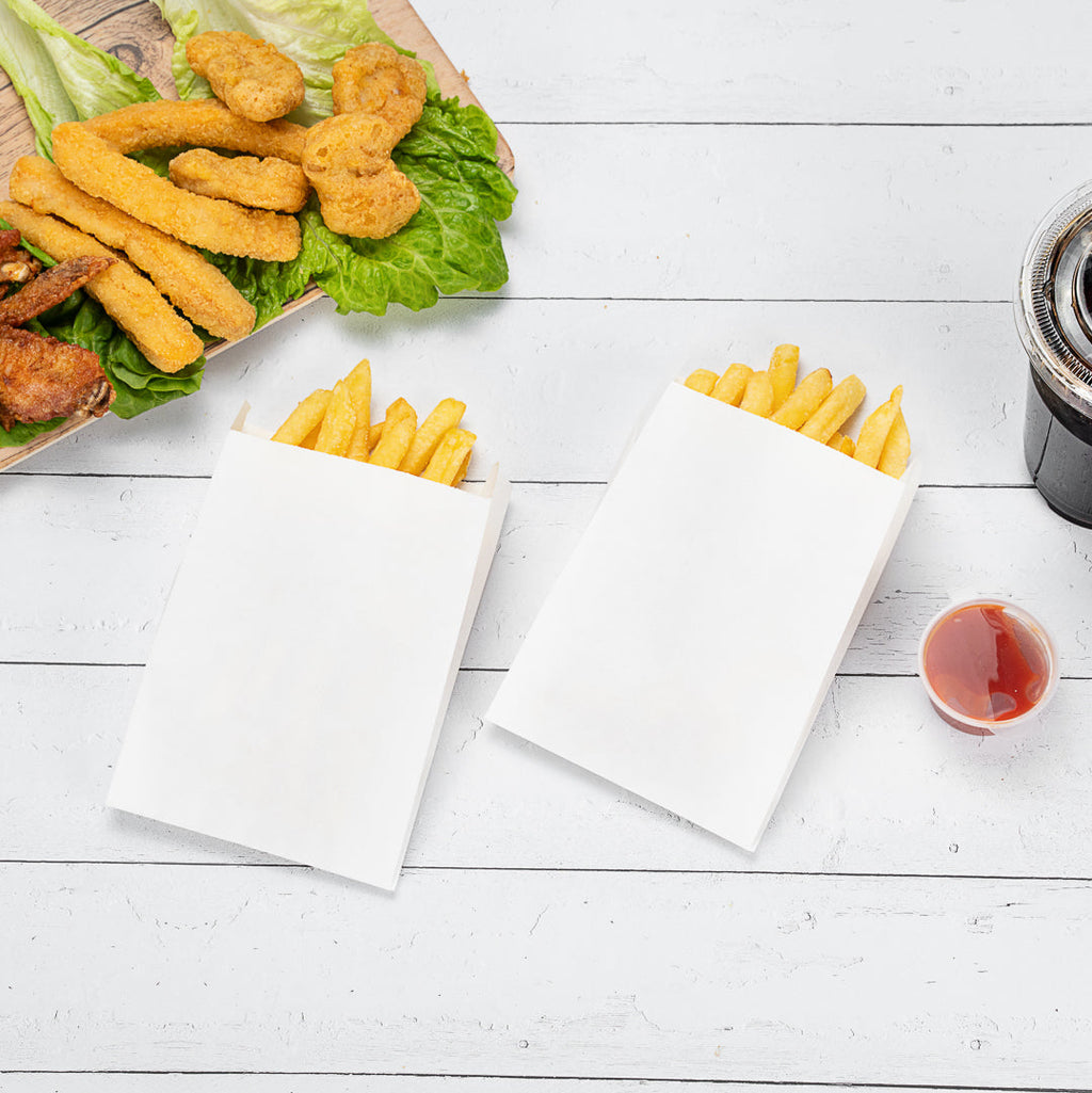 Bag Tek White Paper French Fry / Snack Bag - 4 1/4" x 1 1/2" x 6 1/4" - 100 count box
