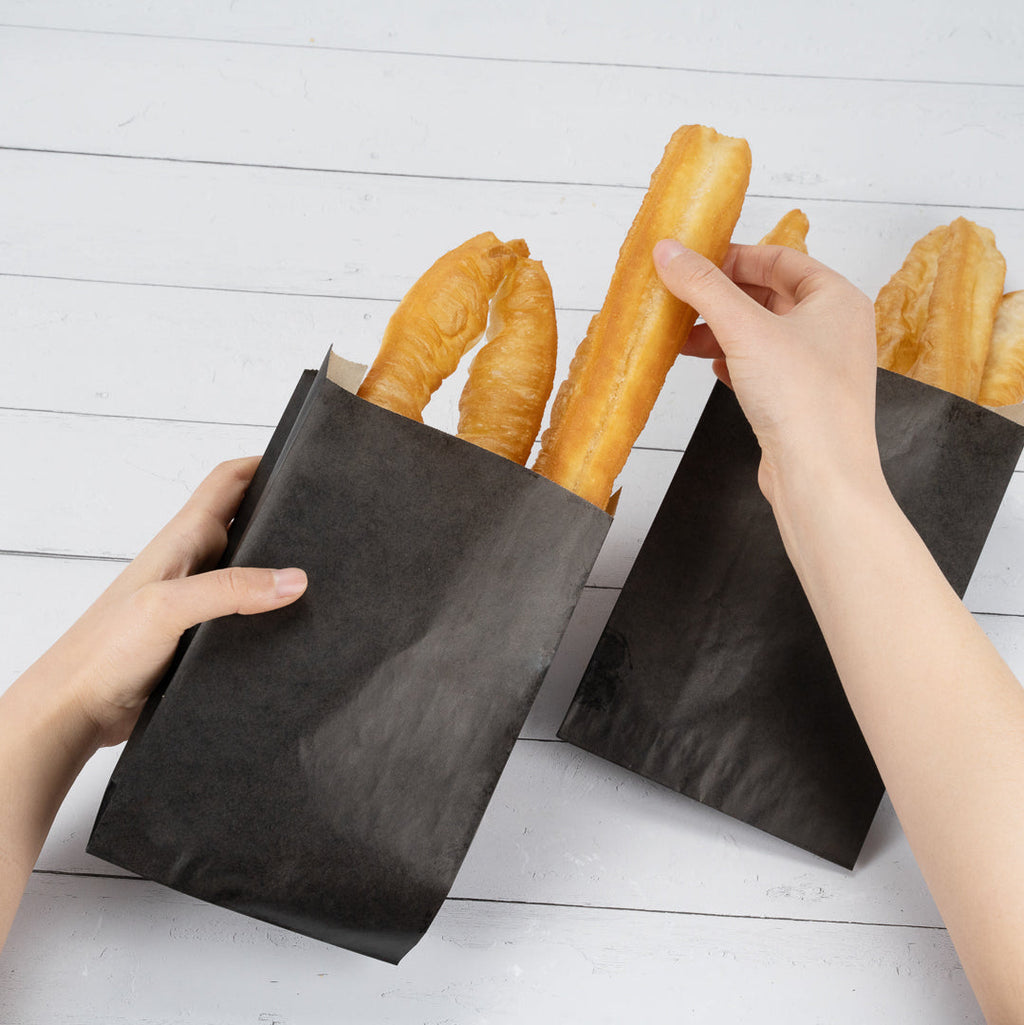 Bag Tek Black Paper French Fry / Snack Bag - 5" x 3" x 8 3/4" - 100 count box