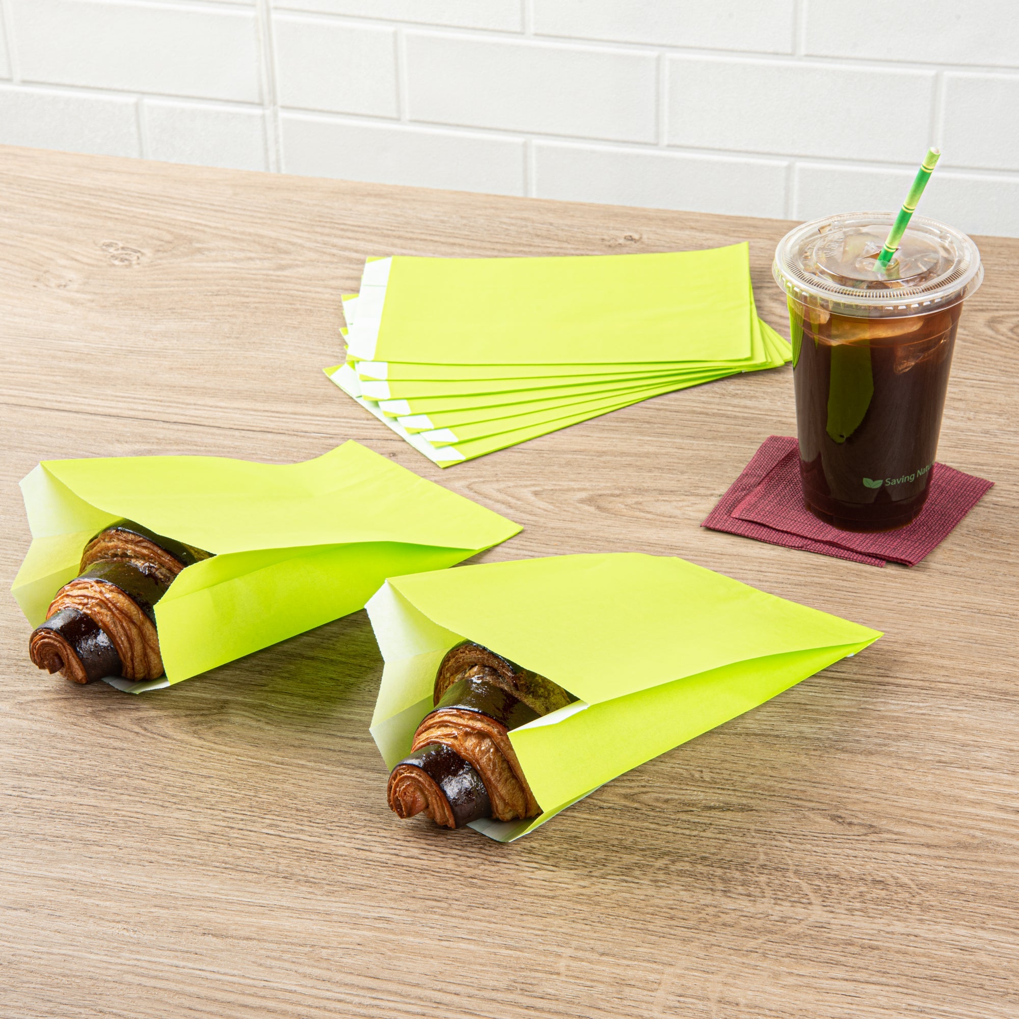 Bag Tek Eco Green Paper French Fry / Snack Bag - 5" x 3" x 8 3/4" - 100 count box