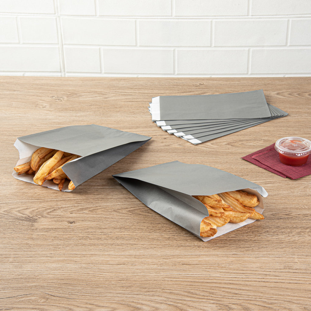 Bag Tek Gray Paper French Fry / Snack Bag - 5" x 3" x 8 3/4" - 100 count box
