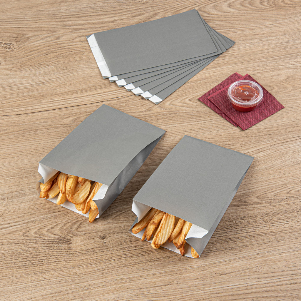 Bag Tek Gray Paper French Fry / Snack Bag - 5" x 3" x 8 3/4" - 100 count box