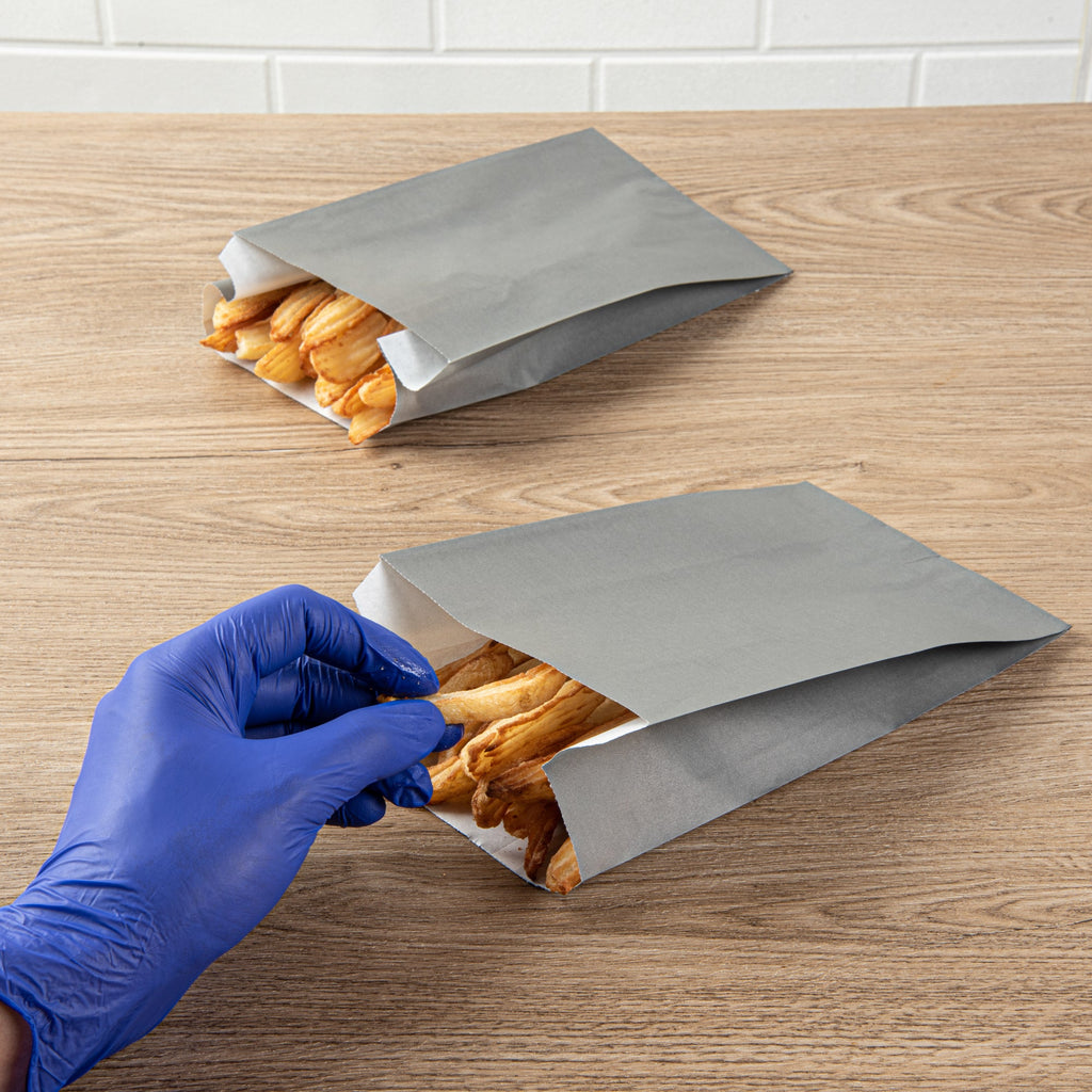 Bag Tek Gray Paper French Fry / Snack Bag - 5" x 3" x 8 3/4" - 100 count box